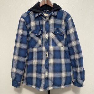 Boston Traders Men’s Y2K Quilted Blue Plaid Full Zip Shacket M Rugged Streetwear